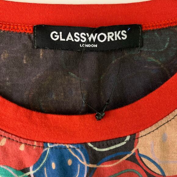 GLASSWORKS LONDON Large Tee Smiley Face Cropped Crew Neck Oversized Artsy Cotton - Picture 7 of 10